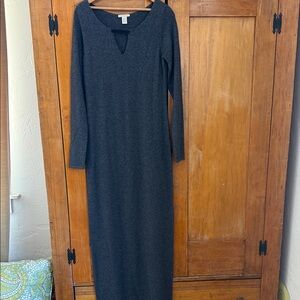 White + Warren Cashmere Charcoal Long Sleeve Dress
